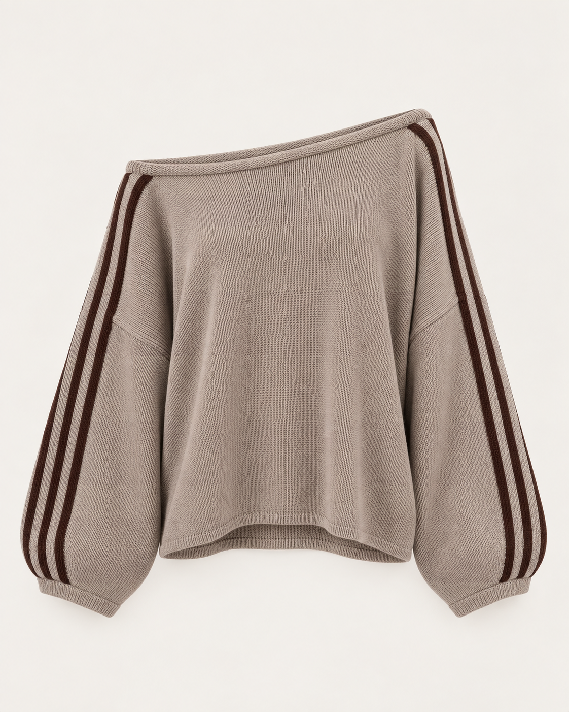 Women's Oversized Off-Shoulder Jumper with Striped Sleeves