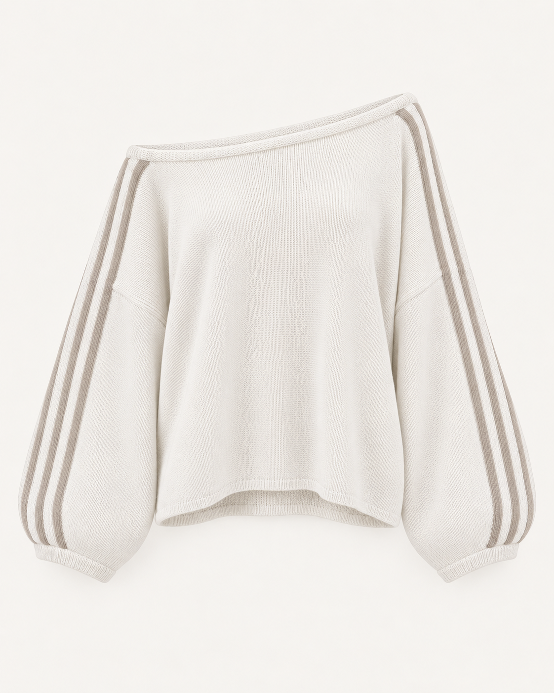 Women's Oversized Off-Shoulder Jumper with Striped Sleeves