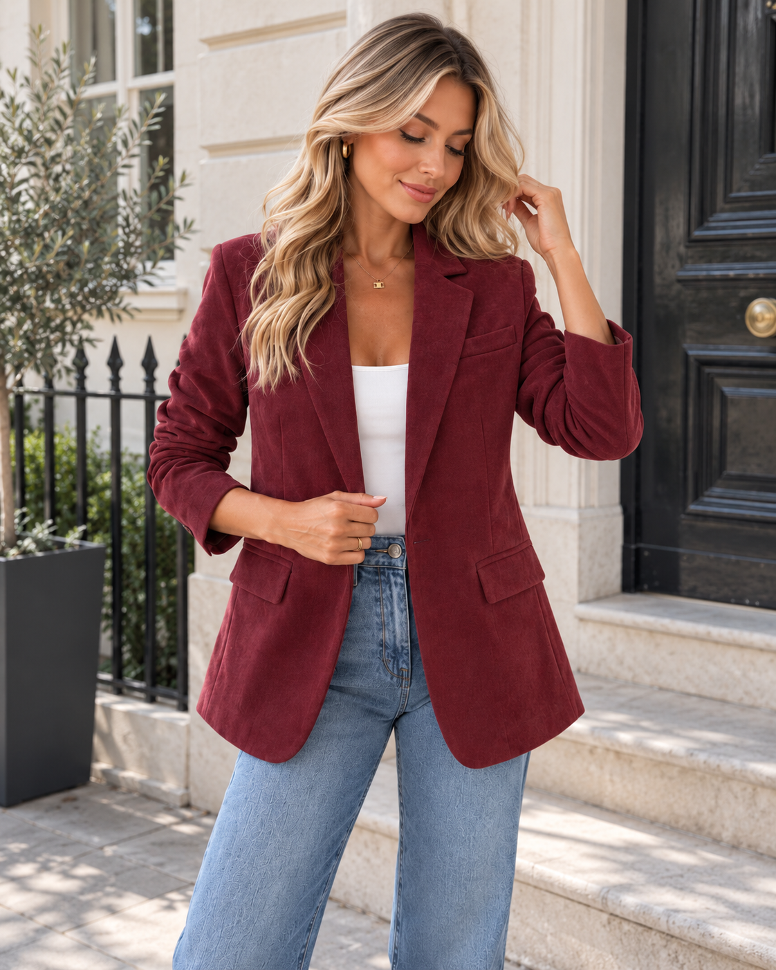 Women's Fitted Faux Suede Blazer